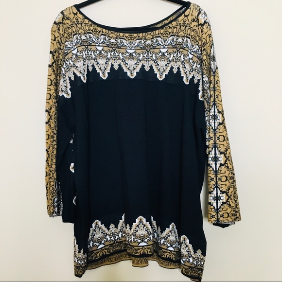 Womens Black Gold Stretch Knit Top Plus Size 2X - Picture 2 of 6